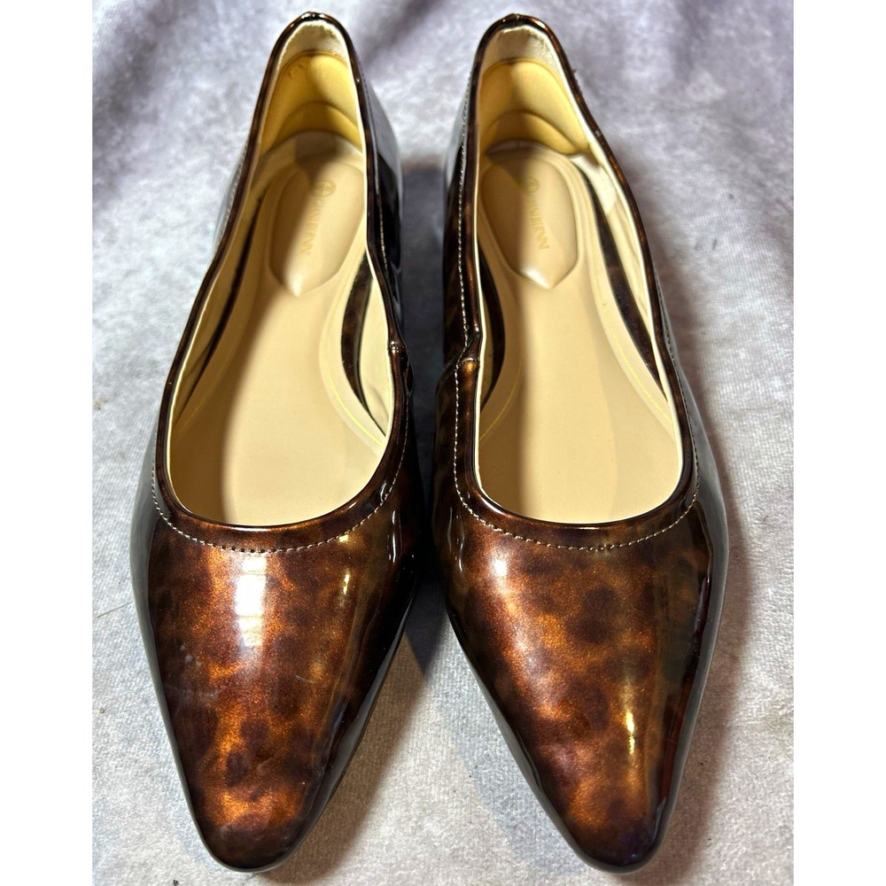 Giani Bernini Brown Patent Leather Tortoise Shell Pointed Toe Slip-On Flats